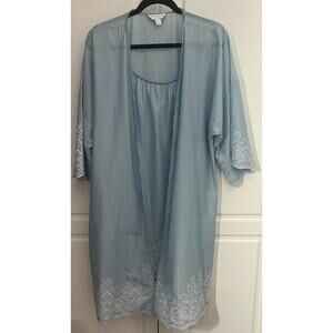 Charter Club Embroidered Cotton Chemise & Robe Set Light Blue Size XL  NWOT
